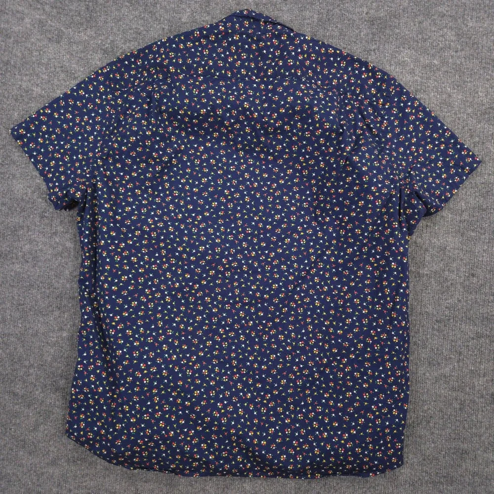 J Crew Flex Washed Shirt Mens XL Navy Floral AOP Stretch Short Sleeve Preppy